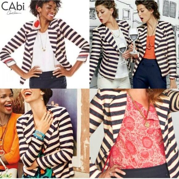 Cabi Women Cruise Nautical Striped Double Breasted Blazer Size 6 - Picture 10 of 13